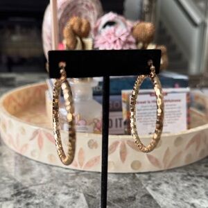 Chic Gold Textured 18K plated.  Large Hoop Earrings.